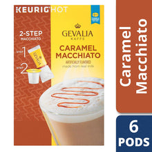 Load image into Gallery viewer, Gevalia Caramel Macchiato Espresso K-Cup Coffee Pods and Froth Packets (6 Pods and Froth Packets)