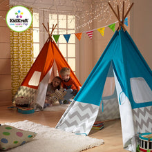 Load image into Gallery viewer, KidKraft Deluxe Bamboo &amp; Canvas Play Teepee, Children's Furniture – Turquoise &amp; Chevron Print