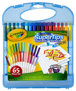 Crayola Super Tips Washable Markers & Paper Set, 65 Pieces Art Tools for Kids 4 & Up, Super Tips Markers & Drawing Paper Sheets In Convenient Travel Case, Perfect for The On-The-Go Artist