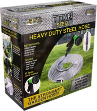Load image into Gallery viewer, JAHRSTIM Titan Steel Strong Heavy-Duty Steel Metal Hose with 10 Nozzle Settings, Durable Rubber Gaskets and Tear Resistant, 3/4&quot; Diameter