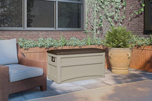 Load image into Gallery viewer, Suncast 73-Gallon Medium Deck Box - Lightweight Resin Indoor/Outdoor Storage Container and Seat for Patio Cushions and Gardening Tools - Store Items on Patio, Garage, Yard - Taupe
