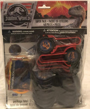 Load image into Gallery viewer, Jurassic World or Jurassic Park Party Supplies Birthday Favor Pack - Variety Assortment Bundle of Masks, Trading Cards, Novelty Glasses, Temporary Tattoos, Stickers, and Disc Shooters For 8 Guests