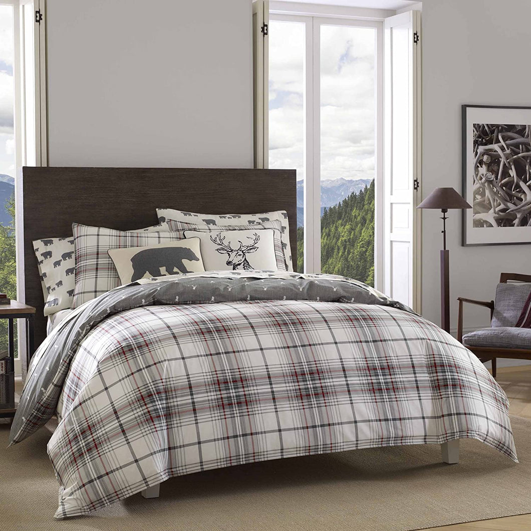 Eddie Bauer | 100% Cotton Soft and Cozy Premium Quality Plaid Comforter with Matching Shams, 3-Piece Bedding Set, Plaid to Print Reversible