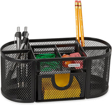 Load image into Gallery viewer, Rolodex Mesh Pencil Cup Organizer, Four Compartments, Steel, 9 1/3"x4 1/2"x4", Black (1746466)