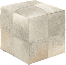 Load image into Gallery viewer, Deco 79 95920 Cube Gray &amp; White Real Animal Skin Leather Ottoman, 16” x 16” (Colors may vary)