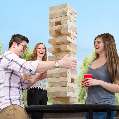 Hey! Play! Classic Giant Wooden Blocks Tower Stacking Game, Outdoors Yard Game, for Adults, Kids, Boys and Girls