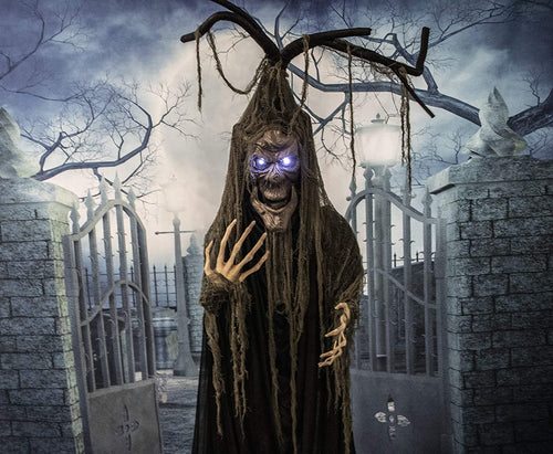 Haunted Hill Farm HHTREE-1FLS Life-Size Animated Haunted Talking Tree Prop w/Moving Mouth Indoor/Outdoor Halloween Decoration, Color 1