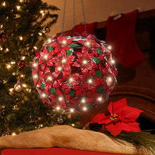 Load image into Gallery viewer, Alpine Corporation QLP924SLR-RD Solar Christmas Hanging Poinsettia Ornament with LED Light Indoor and Outdoor Festive Holiday Décor, 8-Inch, Red