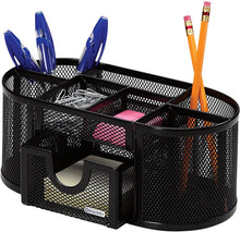 Load image into Gallery viewer, Rolodex Mesh Pencil Cup Organizer, Four Compartments, Steel, 9 1/3"x4 1/2"x4", Black (1746466)