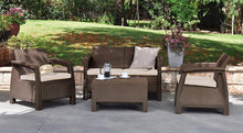 Load image into Gallery viewer, Keter Corfu 4 Piece Set All Weather Outdoor Patio Garden Furniture w/Cushions, Charcoal