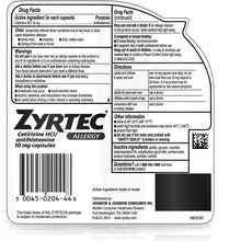 Load image into Gallery viewer, Zyrtec 24 HR Indoor/Outdoor Allergy Relief Liquid Gels Capsules, Cetirizine HCI Antihistamine, 40 ct