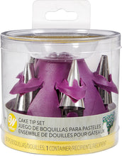 Load image into Gallery viewer, Wilton Cake Piping Tip Set with Silicone Stand, Purple, 7 Pieces