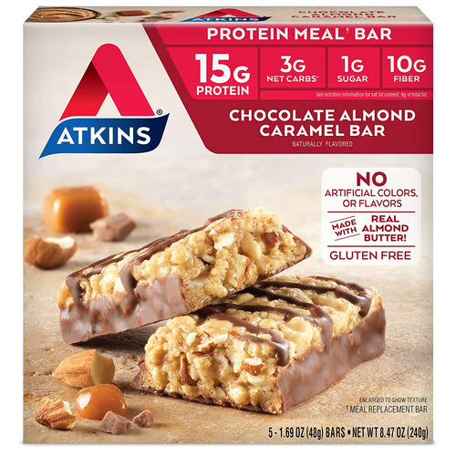 Atkins Chocolate Almond Caramel Protein Meal Bar. With Real Almond Butter. Keto-Friendly. Gluten Free. (5 Bars)