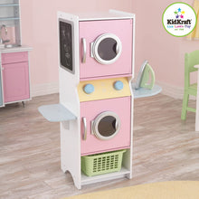 Load image into Gallery viewer, KidKraft Laundry Playset Children's Pretend Wooden Stacking Washer and Dryer Toy with Iron and Basket, Gift for Ages 3+, Pastel