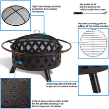 Load image into Gallery viewer, Sunnydaze Crossweave Outdoor Fire Pit - 30 Inch Deep Bonfire Wood Burning Patio &amp; Backyard Firepit for Outside with Spark Screen, Fireplace Poker, and Metal Grate, Bronze