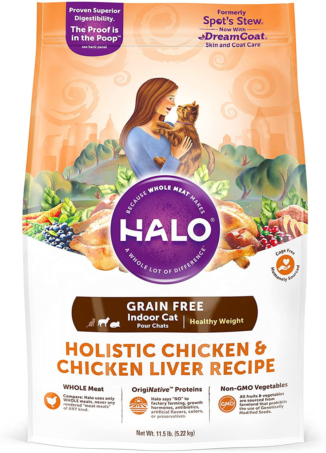 Halo Holistic Grain Free Natural Dry Cat Food for Indoor Adult Cats