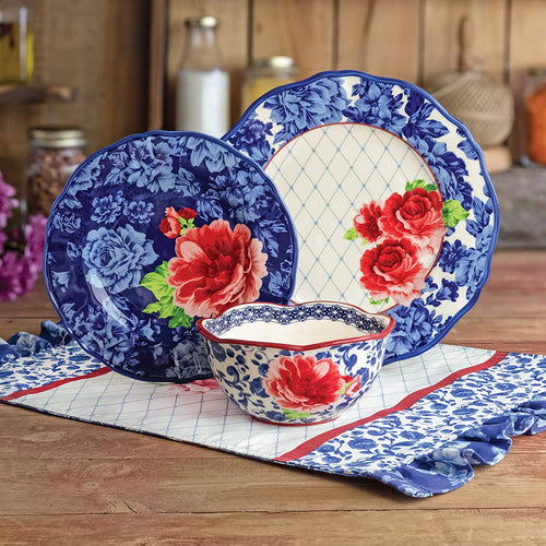 Heritage Floral 12-Piece Dinnerware Set - Includes Dinner Plates, Salad Plates and Bowls, Made of Durable Stoneware, Dishwasher and Microwave Safe