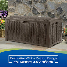 Load image into Gallery viewer, Suncast DBW7300 Mocha Wicker Resin Deck Box, 73-Gallon