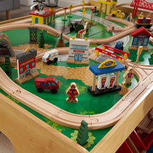 Load image into Gallery viewer, KidKraft Waterfall Mountain Wooden Train Set &amp; Table with 120 Pieces, 3 Storage Bins, Gift for ages 3+