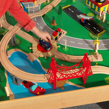 Load image into Gallery viewer, KidKraft Waterfall Mountain Wooden Train Set &amp; Table with 120 Pieces, 3 Storage Bins, Gift for ages 3+