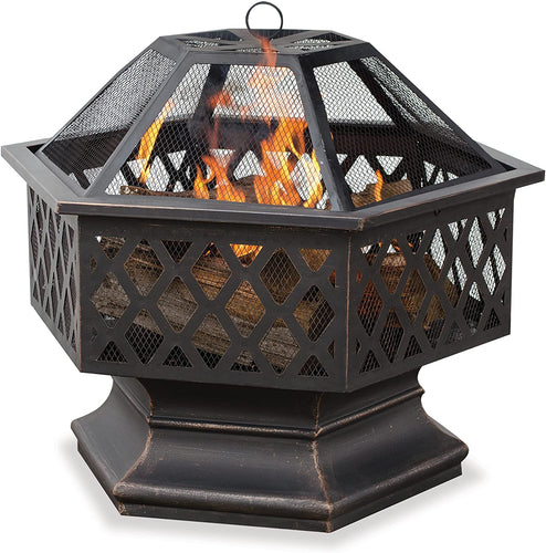 Endless Summer,WAD1377SP, Hex Shaped Outdoor Fire Bowl with Lattice, Oil Rubbed Bronze