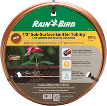 Load image into Gallery viewer, Rain Bird SSF70-50S Drip Irrigation Pressure Compensating 1/2" (.700 OD) Sub-Surface Emitter Tubing with Copper Shield Technology, 18" Emitter Spacing, 50' Roll, Copper