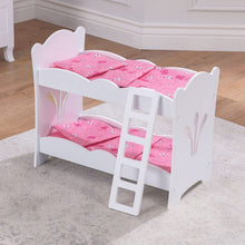 Load image into Gallery viewer, KidKraft Wooden Lil' Doll Bunk Bed with Bedding Set, Furniture for 18" Dolls - White, 20.75" L x 11.57" W x 17.52" H