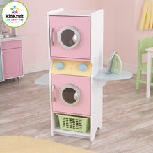 Load image into Gallery viewer, KidKraft Laundry Playset Children's Pretend Wooden Stacking Washer and Dryer Toy with Iron and Basket, Gift for Ages 3+, Pastel