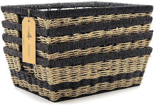 Handcrafted 4 Home 4-Pack Wicker Storage Baskets Set with Handle for Shelves, Cloths, Toy Organizer in Bedroom, Living Room, Kid’s Room, Cubby, Closet, Laundry