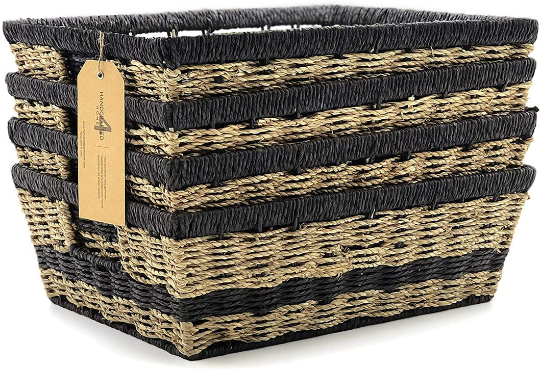 Handcrafted 4 Home 4-Pack Wicker Storage Baskets Set with Handle for Shelves, Cloths, Toy Organizer in Bedroom, Living Room, Kid’s Room, Cubby, Closet, Laundry