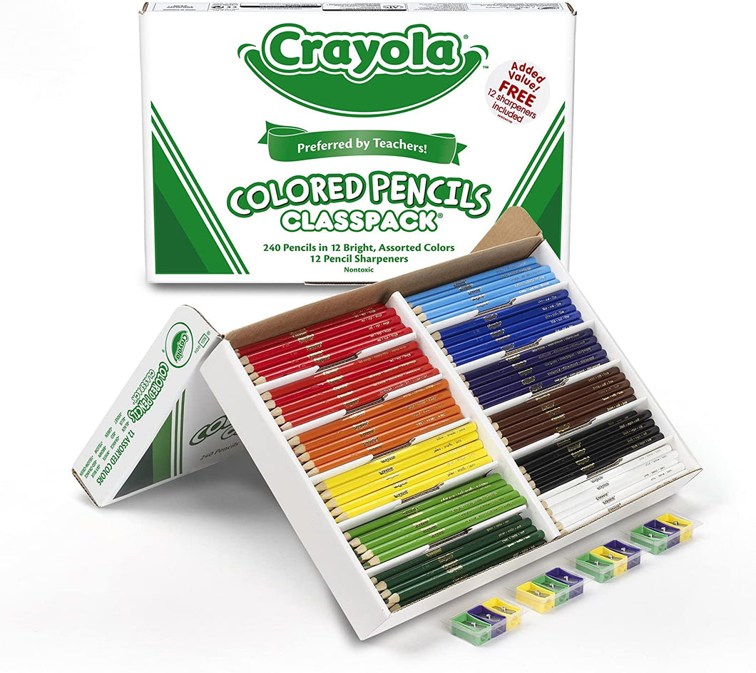 Crayola, 688024, Color Pencil Classpack Set, 3.3 mm Lead Diameter, 12 Colors, 240/Box and 12 Sharpeners