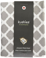 Load image into Gallery viewer, Kushies Pack N Play Playard Sheet, Soft 100% Breathable Cotton Flannel, Made in Canada, Grey Lattice