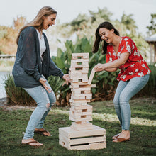 Load image into Gallery viewer, Splinter Woodworking Co. Giant Tower Game | 60 Large Blocks | Storage Crate / Outdoor Game Table | Starts at 32in Big | Stacks up to 5ft in Gameplay | Genuine Jumbo Toppling Yard Games | Backyard Set
