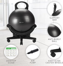 Load image into Gallery viewer, Gaiam Ultimate Balance Ball Chair (Standard or Swivel Base Option) - Premium Exercise Stability Yoga Ball Ergonomic Chair for Home and Office Desk - 52cm Anti-Burst Ball, Air Pump, Exercise Guide