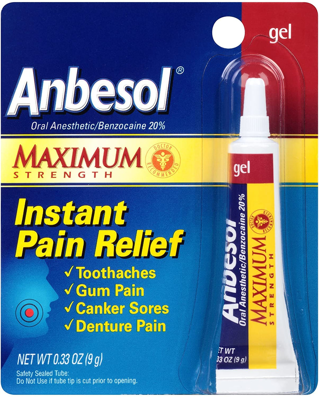 Anbesol Maximum Strength Oral Anesthetic Gel, 0.33 Ounce Tube