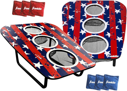 Franklin Sports Bean Bag Toss Yard Game – 3 Hole Cornhole Board Set – Red, White, and Blue – with 6 Bean Bags
