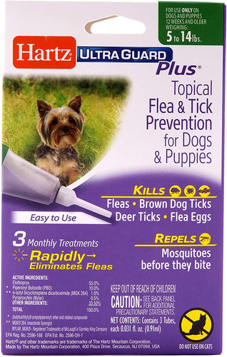 Hartz UltraGuard Plus Topical Flea & Tick Prevention for Dogs and Puppies - 5-15 lbs, 3 Monthly Treatments
