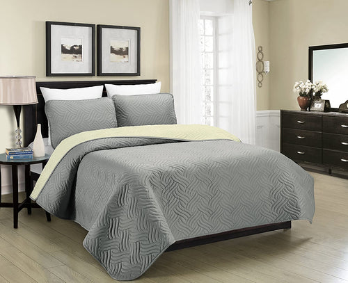 Blissful Living Reversible Luxury Pinsonic Solid Quilt Set Including Shams – Lightweight and Soft for All Year Round Comfort