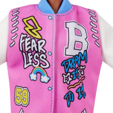 Load image into Gallery viewer, Barbie Fashionistas Doll #156 with Curly Brunette Hair and Letterman Jacket, Toy for Kids 3 to 8 Years Old