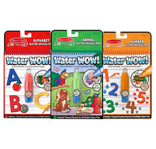 Load image into Gallery viewer, Melissa &amp; Doug On The Go Water Wow! Reusable Water-Reveal Activity Pads, 3-pk, Animals, Alphabet, Numbers