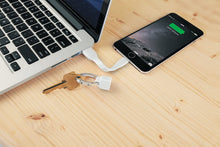 Load image into Gallery viewer, [Apple MFi Certified] Merkury Innovations POWERLOOP Lightning to USB Keychain with 3-Inch High-Speed Rubberized Cable for iPhone &amp; iPad - White