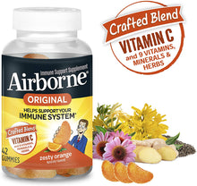 Load image into Gallery viewer, Vitamin C 750mg (per serving) - Airborne Zesty Orange Flavored Gummies (42 count in a bottle), Gluten-Free Immune Support Supplement With Vitamins A C E, Selenium, Echinacea, Ginger, Antioxidant