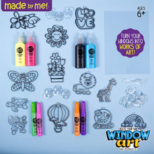 Load image into Gallery viewer, Made By Me Create Your Own Window Art by Horizon Group USA, Paint Your Own Suncatchers. Kit Includes 12 Pre-Printed Suncatchers + DIY Acetate Sheet, Window Paint, Suction Cups, &amp; More, Assorted Colors