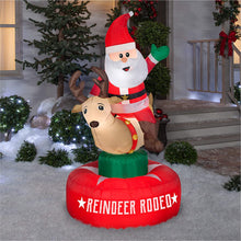 Load image into Gallery viewer, Gemmy 6.5&#39; Animated Airblown Inflatable Santa &amp; Reindeer Rodeo Scene