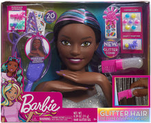 Load image into Gallery viewer, Barbie Deluxe 20-Piece Glitter and Go Styling Head, Black Hair