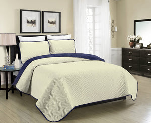 Blissful Living Reversible Luxury Pinsonic Solid Quilt Set Including Shams – Lightweight and Soft for All Year Round Comfort