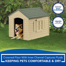 Load image into Gallery viewer, Suncast Outdoor Dog House with Door - Water Resistant and Attractive for Small to Large Sized Dogs - Easy to Assemble - Perfect for Backyards