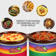 Load image into Gallery viewer, Nostalgia Taco Tuesday Fiesta Slow Cooker With Tempered Glass Lid, Cool-Touch Handles, Removable Round Ceramic Pot, Red