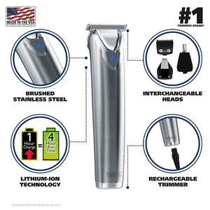 Wahl Clipper Stainless Steel Lithium Ion Plus Beard Trimmers for Men, Hair Clippers and Shavers, Nose Ear Trimmers, Rechargeable All in One Men's Grooming Kit, by the Brand used by Professionals #9818