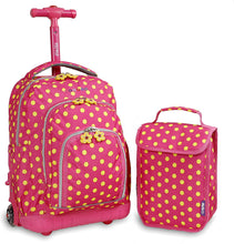 Load image into Gallery viewer, J World Lollipop Kids Rolling Backpack &amp; Lunch Bag Set for Elementary School. Carry-On Suitcase with Wheels
